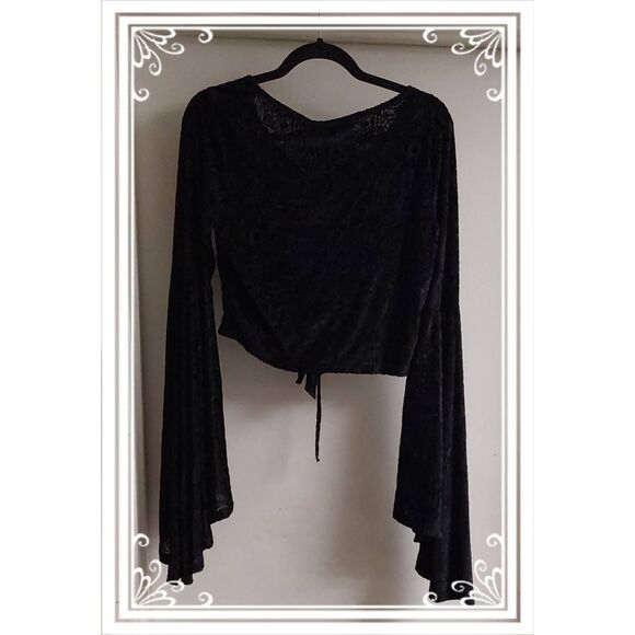 NWT~Killstar Betty Sage Black Velvet Paisley Print Long Sleeve Top Sz XL - Picture 3 of 3